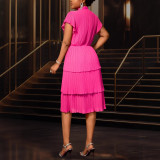 Summer Chic Bow Tie Round Neck Dress Cascading Ruffles Party Evening Gown