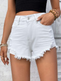 High-Waist Slim Fit Raw-Hem Denim Shorts