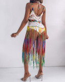 Multi-Color Strap hollow Fringe Beach Dress