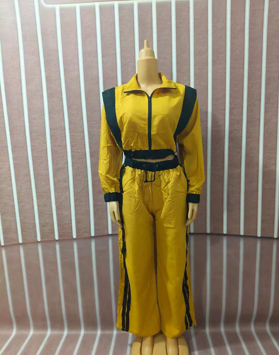 Women Contrast Color Casual Sleeveless Top and Wide Leg Pants Two-Piece Set