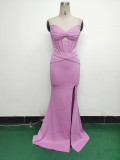 Women herringbone Strapless sweetheart neck hollow Lace-Up Formal Party evening dress
