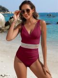 Color-Blocked Patchwork Cut-Out One-Piece Sexy Swimsuit