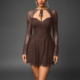 Mesh Bell Sleeve DSequin See-Through Mini Dress