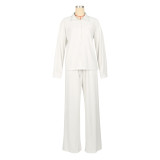 Women Casual Long Sleeve Pleated Shirt and Pants Two-piece Set