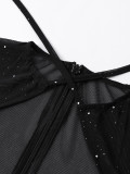 Mesh Bell Sleeve DSequin See-Through Mini Dress