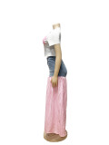 Women Patchwork Plaid Print T-shirt Casual Wide Leg Pants Two-piece Set