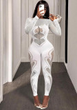 Women Solid Round Neck long-sleeved hollow sexy Jumpsuit