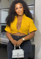 Women Turndown Collar v-neck Knot short-sleeved Crop Top Women Turndown Collar v-neck Knot short-sleeved Crop Top