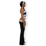 Women sexy lace Strapless Top cross hollow trousers two-piece suit