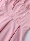 Lace Patchwork Halter Lace-Up A-Line Dress