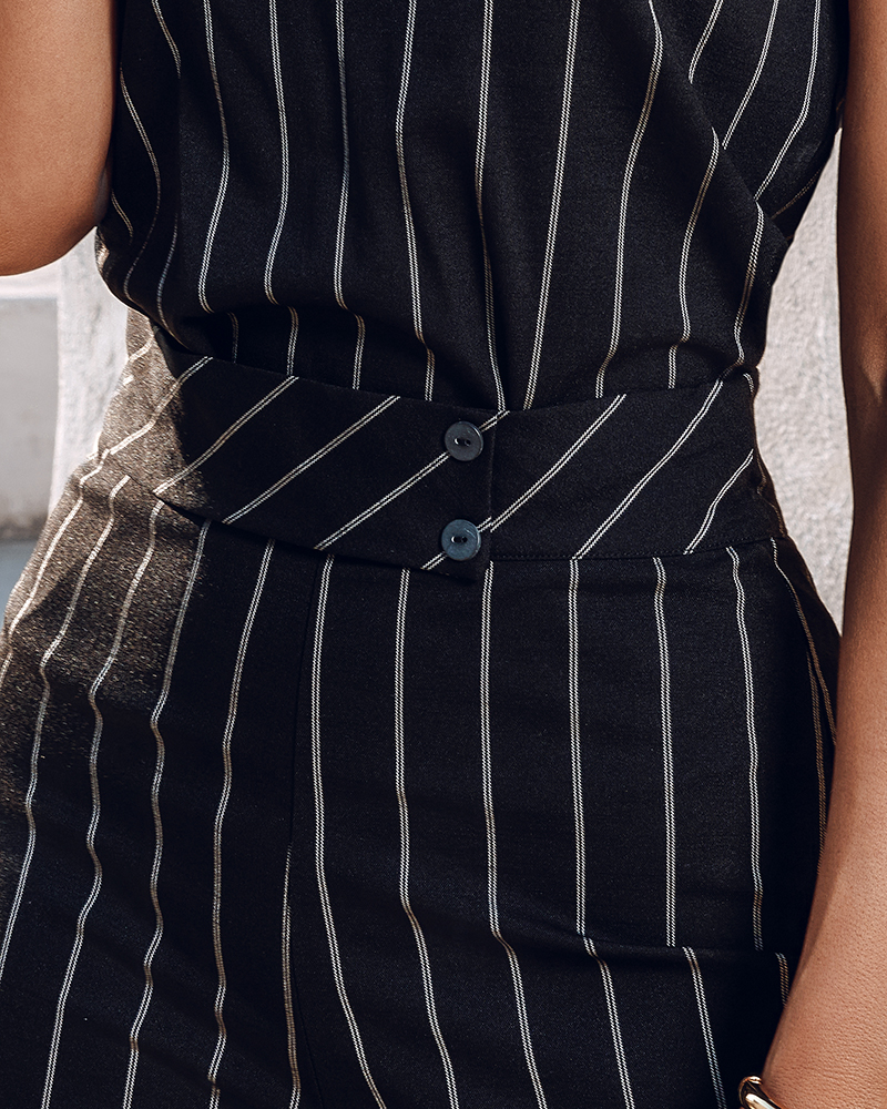 Women Striped Sleeveless Top + Pants Two-Piece Set