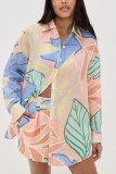 Women Casual Printed Long Sleeve Shirt and Shorts Two-piece Set