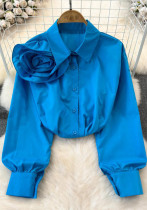 Women spring and autumn floral long-sleeved Turndown Collar Solid Casual Top Women spring and autumn floral long-sleeved Turndown Collar Solid Casual Top