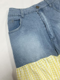 Women Patchwork Plaid Print T-shirt Casual Wide Leg Pants Two-piece Set