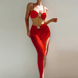 Sexy Straps Starfish Decorative Mesh Skirt Three-Piece Bikini Women Swimsuit