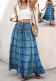 Women Elastic Tie Denim Dress