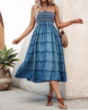 Women Elastic Tie Denim Dress