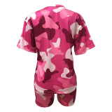 Summer Casual Round Neck Loose Sporty Two Piece Shorts Set
