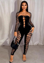 Women spring Solid shawl long-sleeved Women hollow sexy Jumpsuit