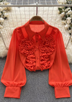 Women French Chiffon shirt Top Women French Chiffon shirt Top