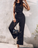 Women Striped Sleeveless Top + Pants Two-Piece Set