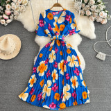 V-Neck Slim Waist Floral Maxi Dress