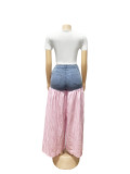 Women Patchwork Plaid Print T-shirt Casual Wide Leg Pants Two-piece Set