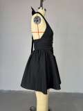Summer Chic V-Neck Halter Tie Back A-line Midi Dress