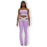Women sexy lace Strapless Top cross hollow trousers two-piece suit