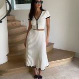 Women Spring and Summer Elegant Short Sleeve Top and Skirt Two-piece Set