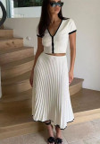 Women Spring and Summer Elegant Short Sleeve Top and Skirt Two-piece Set