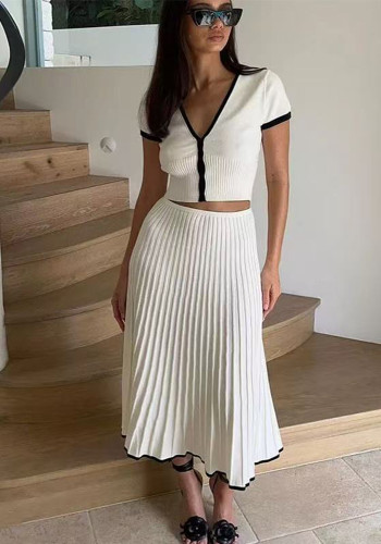 Women Spring and Summer Elegant Short Sleeve Top and Skirt Two-piece Set
