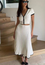 Women Spring and Summer Elegant Short Sleeve Top and Skirt Two-piece Set Women Spring and Summer Elegant Short Sleeve Top and Skirt Two-piece Set
