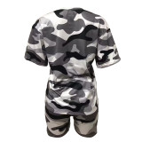 Summer Casual Round Neck Loose Sporty Two Piece Shorts Set