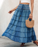 Women Elastic Tie Denim Dress