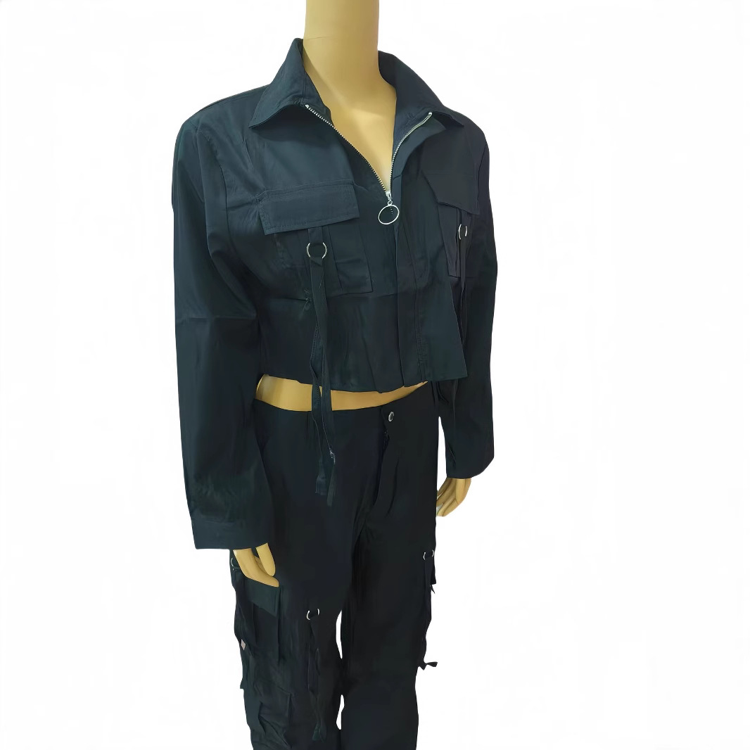 Plus Size Multi-Pocket Casual Cargo Pants Set