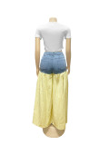 Women Patchwork Plaid Print T-shirt Casual Wide Leg Pants Two-piece Set