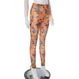 Women Sexy Rainforest Print Mesh Pants