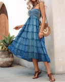 Women Elastic Tie Denim Dress