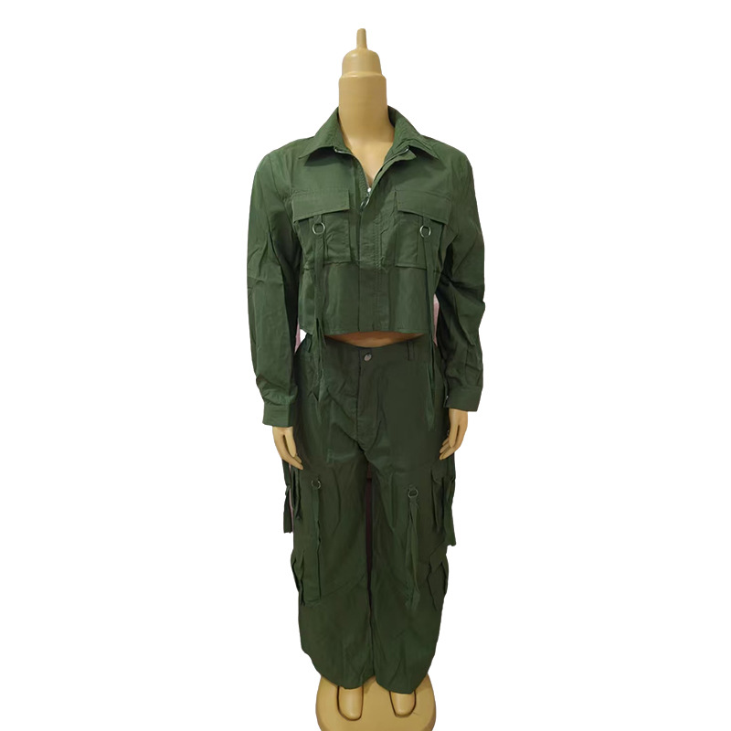 Plus Size Multi-Pocket Casual Cargo Pants Set