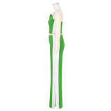 Patchwork Contrast Color V-Neck Zipper Slit Two-Piece Pants Set