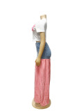 Women Patchwork Plaid Print T-shirt Casual Wide Leg Pants Two-piece Set