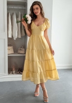 Spring-Summer Elegant Holiday Solid Short-Sleeve Maxi Dress for Women Spring-Summer Elegant Holiday Solid Short-Sleeve Maxi Dress for Women