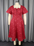 Plus Size Formal Party Dress High Waist Slim Fit Square Neck Puff Sleeve A-Line Gown