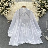 Women's Autumn Rhinestone Embellished Loose Chic Long-Sleeve Top