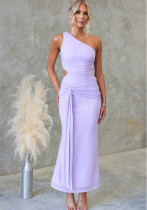 Elegant Chic One-Shoulder Sexy Mesh Tie-Front Long Dress