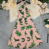 Women's Sleeveless High-Neck High-Waist Floral Sexy Maxi Dress