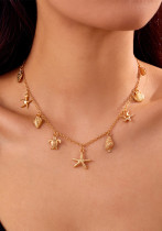 Pearl Shell Necklace Summer Beach Holiday Chain with Starfish & Conch Pendant