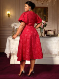 Plus Size Formal Party Dress High Waist Slim Fit Square Neck Puff Sleeve A-Line Gown