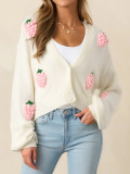 Strawberry Pattern Women's Elegant Knit Cardigan Fall Winter Button Long Sleeve Sweater